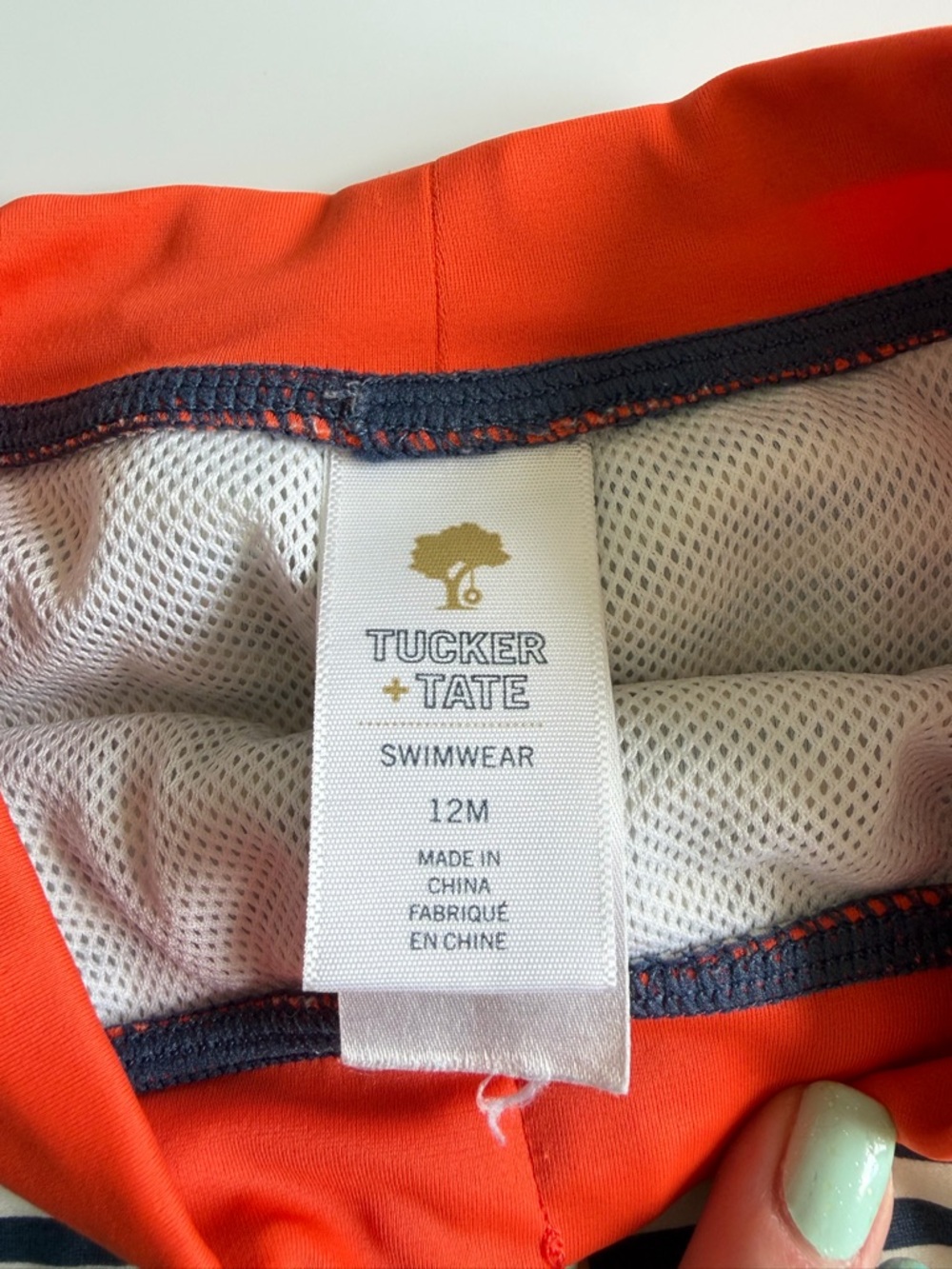 Tucker + Tate Baby Boy Swimsuit Size 12 Months Shirt Shorts Stripes Orange Blue - Picture 9 of 10
